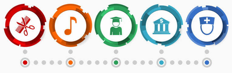 Leinwandbilder - Education vector icon set, school concept flat design buttons, infographic template