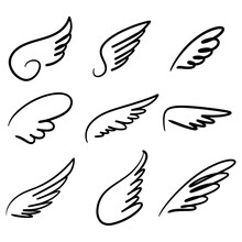 Doodle Sketch Style Of Abstract Wings Cartoon Hand Drawn Illustration For Concept Design.