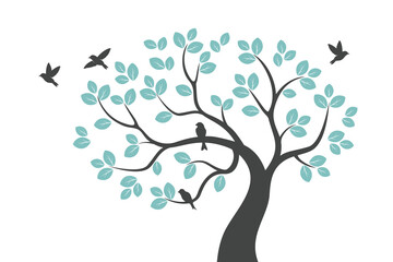 Tree Wall decoration Concept. Bird on branch wall decoration sticker design vector illustration