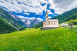 Church and Stilfs village in Idyllic Passo dello Stelvio, South Tyrol alps