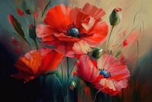Red Poppy Flowers, Artistic Oil, Poppies, Acrylic, Decor Wall Art Paint