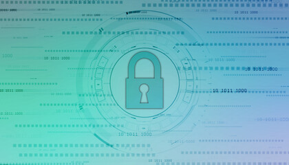 Digital Padlock on abstract technology background, Technology security concept. Modern safety digital background. Protection system, Cyber Security and safety information, personal data concept
