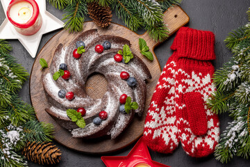 Poster - Christmas cake with blueberries, cranberries and mint