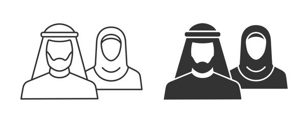 Wall Mural - Muslim couple vector icon. Black illustration isolated on white background for graphic and web design.