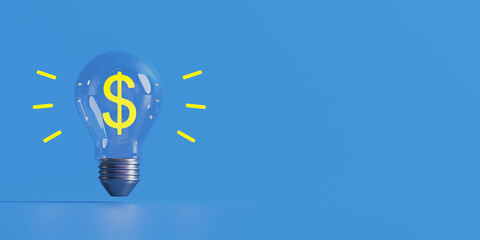 Light bulb and dollar icon inside. The concept of an idea that will bring money, business, earnings.