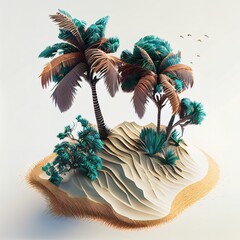 Wall Mural - Beautiful cartoon paradise island with palm trees. Isometric illustration generated by Ai