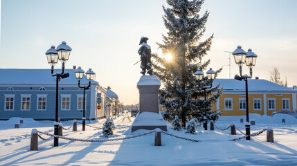 Canvas Print - Cityview to the center of Raahe old town in Finland