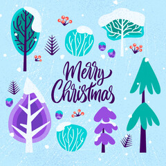 Sticker - Merry Christmas Greeting Card. Vector Illustration of Winter Postcard.