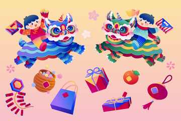 Wall Mural - Cute CNY element set