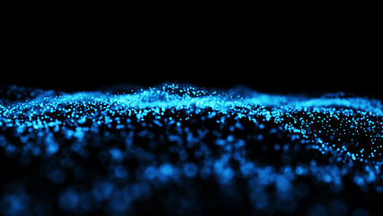 Poster - Abstract Particle Blur Wave Background Blue on Futuristic Background Beautiful, flowing, motion illustration.