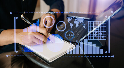 Wall Mural - financial report data of business operations balance sheet and income statement as fintech concept.