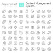 © IMG visuals icons - Content management system linear icons set. CMS features. Digital platform. Customizable thin line symbols. Isolated vector outline illustrations. Editable stroke. Quicksand-Light font used