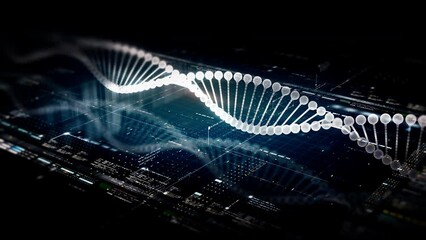 Futuristic holographic advance biomedical DNA sequence analysis diagnostic head up display for background computer screen display