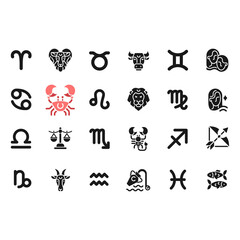 Sticker - Zodiac signs black glyph big icons set on white space. Horoscope prediction. Astrological elements and their meaning. Silhouette symbols. Solid pictogram pack. Vector isolated illustration