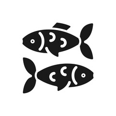 Poster - Fishes black glyph icon. Pisces zodiac animal. Horoscope sign of western astrology. Aquatic creatures. Cold blooded. Silhouette symbol on white space. Solid pictogram. Vector isolated illustration