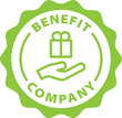 © Revolutionizzed - Benefit company green stamp. Symbol, outline icon, tag, badge, label, circle, green white vector round isolated on transparent background.
