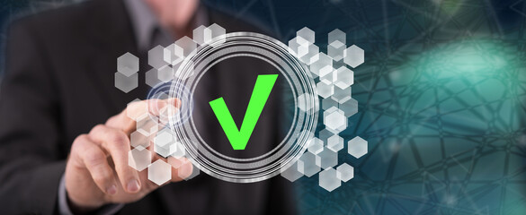 Wall Mural - man touching a validation process concept