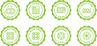 © Revolutionizzed - appliances stoves safety green stamp, icon set. Symbol, outline icon, tag, badge, label, circle, green white vector round isolated on transparent background. Dishwasher, oven, microwave, induction