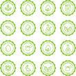© Revolutionizzed - eco, bio, non toxic, clean, nature cosmetics icon stamp set. green stamps. Symbol, outline icon, tag, badge, label, circle, green white vector round isolated on transparent background.