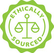 © Revolutionizzed - Ethically sourced green stamp. Ethical symbol, outline icon, tag, badge, label, circle, green white vector round isolated on transparent background.