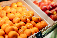 Fresh Organic Tangerines At Market Stall