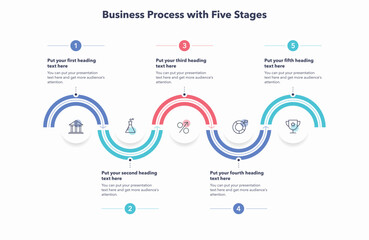 Infographic for business process with five stages. Easy to use for your website or presentation.