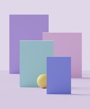Three Dimensional Render Of Sphere And Pastel Colored Rectangles