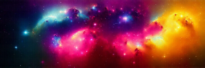 Wall Mural - cosmic panoramic background. outer space. vector colorful pixelated illustration.