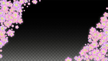 Blue Vector Realistic Blue Petals Falling On Transparent Background.  Spring Romantic Flowers Illustration. Flying Petals. Sakura Spa Design. Blossom Confetti. Design Elements For Wedding Decoration.