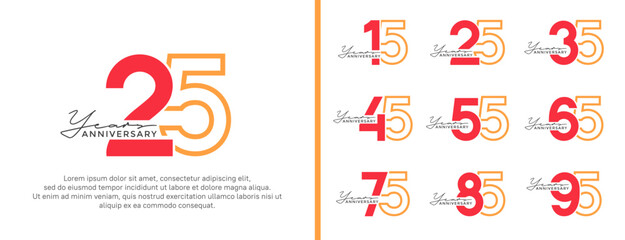 set of anniversary logo style flat red on orange color for celebration