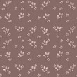 Seamless pattern with pink leaves on branches. Botanical print on brown background. For books, paper, menu design, textile, fabric, nursing, wallpapers