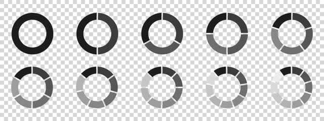 Fototapete - Circles divided diagram 3, 10, 7, graph icon pie shape section chart. Segment circle round vector 6, 9 devide infographic.