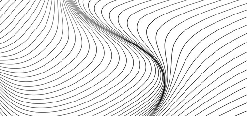Poster - Black horizontal wavy lines background. Abstract monochrome stripe texture. Trendy grey lines pattern background. Vector