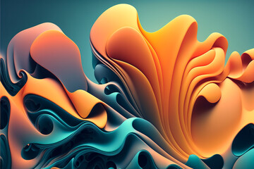 Wall Mural - Abstract 3d rendering of colorful wavy shapes