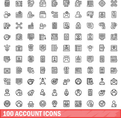 Poster - 100 account icons set. Outline illustration of 100 account icons vector set isolated on white background
