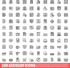 Sticker - 100 account icons set. Outline illustration of 100 account icons vector set isolated on white background