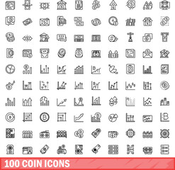 Poster - 100 coin icons set. Outline illustration of 100 coin icons vector set isolated on white background