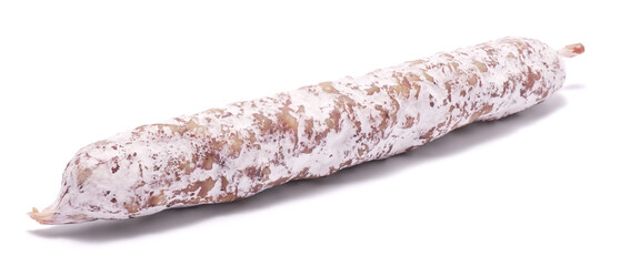 Wall Mural - Spanish Fuet thin dried salami sausage isolated on a white background