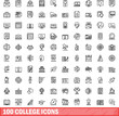 © ylivdesign - 100 college icons set. Outline illustration of 100 college icons vector set isolated on white background