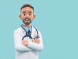 Cartoon doctor character. Male medic specialist with stethoscope in doctor uniform. Medical concept. 3d rendering
