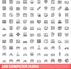 Poster - 100 computer icons set. Outline illustration of 100 computer icons vector set isolated on white background
