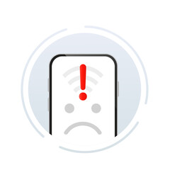Poster - Internet connection not found on smartphone. Wireless connection lost. No Wi-Fi, in a stylish design with a sad emoticon. Vector illustration