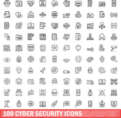 Wall Mural - 100 cyber security icons set. Outline illustration of 100 cyber security icons vector set isolated on white background