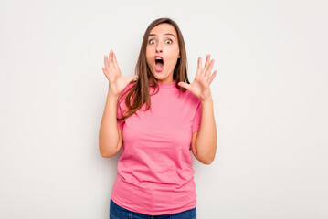 Wall Mural - Young caucasian cute woman isolated on white background having an idea, inspiration concept.