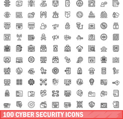 Sticker - 100 cyber security icons set. Outline illustration of 100 cyber security icons vector set isolated on white background