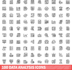 Poster - 100 data analysis icons set. Outline illustration of 100 data analysis icons vector set isolated on white background