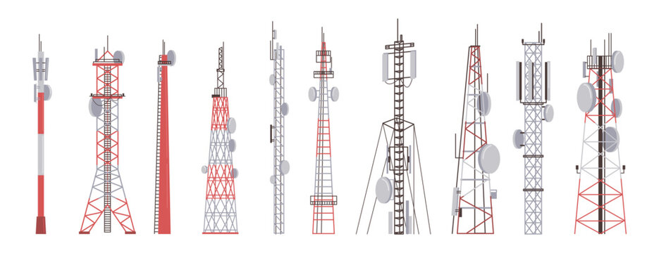 radio tower towered communication technology antenna icons set. vector illustration towering broadca
