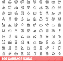 Poster - 100 garbage icons set. Outline illustration of 100 garbage icons vector set isolated on white background