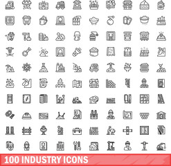 Poster - 100 industry icons set. Outline illustration of 100 industry icons vector set isolated on white background