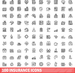 Poster - 100 insurance icons set. Outline illustration of 100 insurance icons vector set isolated on white background
